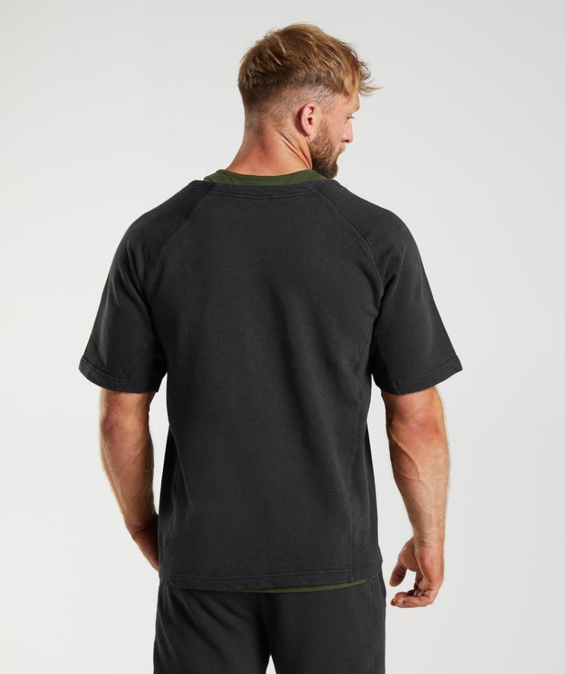 Men's Gymshark Power Washed Rag Top T-Shirts Black | CA 70ND58